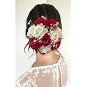 Samyak Beautiful Bridal Big Sized Hair Bun Handmade Juda Bun For Wedding Party Artificial Flowers Based Jumbo Sized Hair Piece Accessory Set Juda Decoration (White and Dark pink)