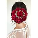 Samyak Beautiful Bridal Big Sized Hair Bun Handmade Juda Bun For Wedding Party Artificial Flowers Based Jumbo Sized Hair Piece Accessory Set Juda Decoration (Red)