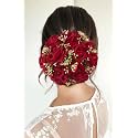 Samyak Beautiful Bridal Big Sized Hair Bun Handmade Juda Bun For Wedding Party Artificial Flowers Based Jumbo Sized Hair Piece Accessory Set Juda Decoration (Maroon)