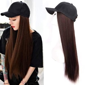 samyak unique cap with attached hair extension straight natural brown no need to go parlor hat with synthetic hair extension for girls amp women