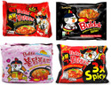 Samyang Noodles Pack of 4 Combo||Carbonara||3XSpicy||2XSpicy||StirFriedRamen|| Instant Noodles (4 x 140 g)