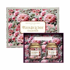 san-cha tea boutique  fleur de inde tea gift box  lavender amp rose flavoured green teas  loose leaf variety pack  2  50g caddies  premium floral sampler