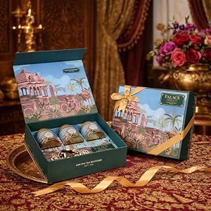 san-cha tea gift box palace collection tea hamper with 3 flavored teas amp a tea infuser assam india breakfast tea darjeeling first flush tea 150gms loose leaves