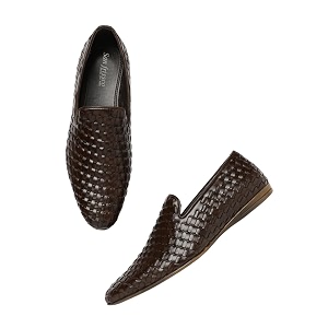 San Frissco Leather Basketweave Handcrafted Leather Slip-Ons