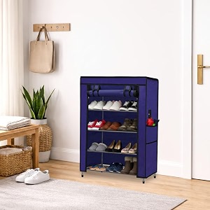 multipurpose 4 layer metal pipe with non-woven 100gsm fabric cover shoeclothtoybooks rack-dark blue metal