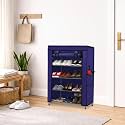 Multipurpose 4 Layer Metal Pipe with Non-Woven 100GSM Fabric Cover Shoe/Cloth/Toy/Books Rack-Dark Blue, Metal