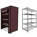 Collapsible Wardrobe 4 Tiers Metal Pipe with Non-Woven 100GSM Fabric Cover Shoe/Cloth/Toy/Books Rack-Brown