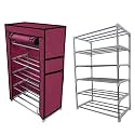 Collapsible Wardrobe 5 Tiers Metal Pipe with Non-Woven 100GSM Fabric Cover Shoe/Cloth/Toy/Books Rack-Maroon