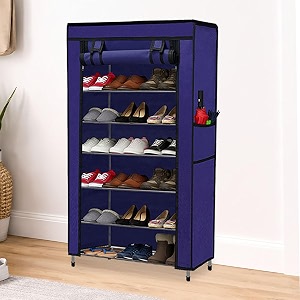 multi utility 6 layer metal pipe with non-woven 100gsm fabric cover shoeclothtoybooks rack-dark blue