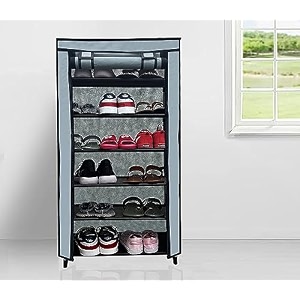 multipurpose 6 layer metal pipe with non-woven 100gsm fabric cover shoeclothtoybooks rack-grey 28x28x109 cm