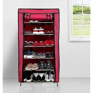 collapsible wardrobe 6 tiers metal pipe with non-woven 100gsm fabric cover shoeclothtoybooks rack-pink