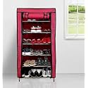 Collapsible Wardrobe 6 Tiers Metal Pipe with Non-Woven 100GSM Fabric Cover Shoe/Cloth/Toy/Books Rack-Pink