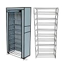 Open 9 Tier Shoe Rack Metal Pipe with Non-Woven 100GSM Fabric Cover Shoe Rack for Home, Office Cloth/Toy/Books Rack-Grey