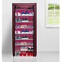 Collapsible Wardrobe 9 Tiers Metal Pipe with Non-Woven 100GSM Fabric Cover Shoe/Cloth/Toy/Books Rack-Maroon