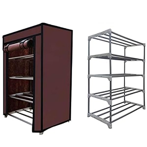 multi utility 4 layer metal pipe with non-woven 100gsm fabric cover shoeclothtoybooks rack-brown