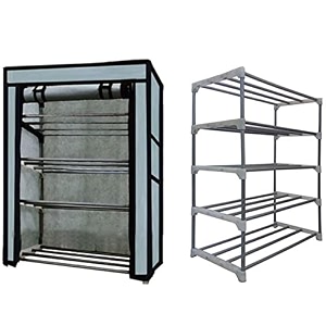 multi utility 4 layer metal pipe with non-woven 100gsm fabric cover shoeclothtoybooks rack-grey 30 x 55 x75 cm