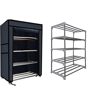 open 4 tier metal pipe with non-woven 100gsm fabric cover shoeclothtoybooks rack-brown