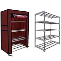 Multi Utility 4 Layer Metal Pipe With Non-Woven 100Gsm Fabric Cover Shoe/Cloth/Toy/Books Rack-Maroon, 30 X 55 X75 cm