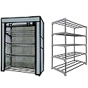 Multi Utility 4 Layer Metal Pipe With Non-Woven 100Gsm Fabric Cover Shoe/Cloth/Toy/Books Rack-Grey, 30 X 55 X75 cm