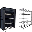 Open 4 Tier Metal Pipe with Non-Woven 100GSM Fabric Cover Shoe/Cloth/Toy/Books Rack-Brown
