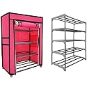 Open 4 Tier Metal Pipe with Non-Woven 100GSM Fabric Cover Shoe/Cloth/Toy/Books Rack-Pink