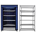 Multi Utility 5 Layer Metal Pipe with Non-Woven 100GSM Fabric Cover Shoe/Cloth/Toy/Books Rack-Dark Blue, Cm