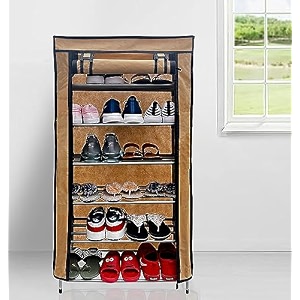 multi utility 6 layer metal pipe with non-woven 100gsm fabric cover shoeclothtoybooks rack-beige 30x55x110 cm
