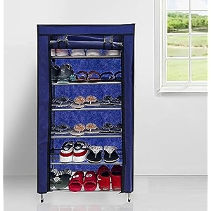multi utility 6 layer metal pipe with non-woven 100gsm fabric cover shoeclothtoybooks rack-dark blue