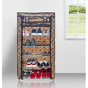open 6 tier metal pipe with non-woven 100gsm fabric cover shoeclothtoybooks rack-grey