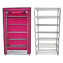 Multi Utility 6 Layer Metal Pipe with Non-Woven 100GSM Fabric Cover Shoe/Cloth/Toy/Books Rack-Pink, Cm