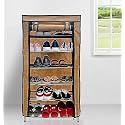 Multi Utility 6 Layer Metal Pipe With Non-Woven 100Gsm Fabric Cover Shoe/Cloth/Toy/Books Rack-Beige, 30X55X110 Cm