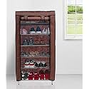 Open 6 Tier Metal Pipe With Non-Woven 100Gsm Fabric Cover Shoe/Cloth/Toy/Books Rack-Brown, 30 X 55 X 110 CM