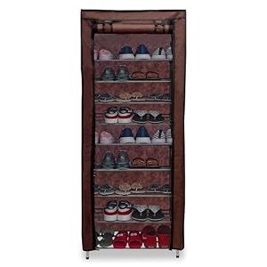 open 9 tier shoe rack metal pipe with non-woven 100gsm fabric cover shoe rack for home office clothtoybooks rack-brown