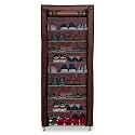 Open 9 Tier Shoe Rack Metal Pipe with Non-Woven 100GSM Fabric Cover Shoe Rack for Home, Office Cloth/Toy/Books Rack-Brown