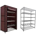 Multipurpose Rustproof Shoe Rack Metal, Plastic Shoe Rack, Foldable Wide Storage Rack for Shoes. Toys, Easy to Move &amp; Assemble (Rustproof)(5 Shelves)(Brown), Cm