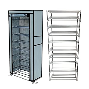 multipurpose rustproof metal shoe rack  foldable wide storage rack for home amp office 9 layergrey cm