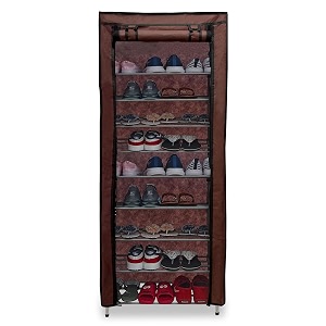 open 9 tier shoe rack metal pipe with non-woven 100gsm fabric cover shoe rack for home office clothtoybooks rack-brown