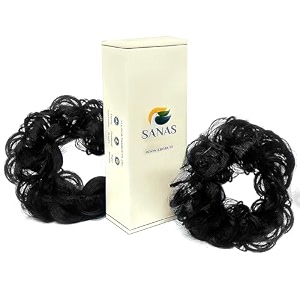 sanas hair extensions for women black 2pcs premium synthetic hair bun accessories for women traditional fake hair scrunchies for woman juda accessories for woman 2pcs realistic black shade