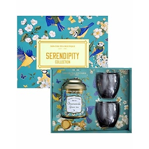 sancha tea boutique serendipity collection luxury gift box with chamomile green tea bags 2 double wall thermal glass cups elegant tea hamper for corporate amp festive gifting