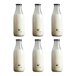 sand dune set of 6 1000 ml each glass milk bottle with metal lid for milk smoothie juices - reusable suitable for fridge storage