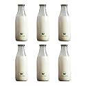 SAND DUNE Set of 6, 1000 ml Each Glass milk bottle, with metal Lid for Milk, Smoothie, Juices - Reusable Suitable For Fridge Storage