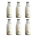 SAND DUNE Set of 6, 300 ml Each Glass milk bottle, with metal Lid for Milk, Smoothie, Juices - Reusable Suitable For Fridge Storage