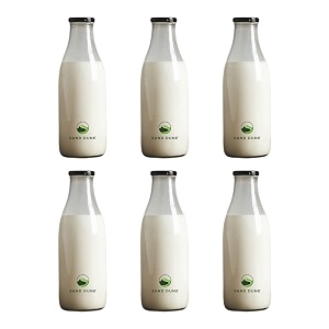 sand dune set of 6 500 ml each glass milk bottle with metal lid for milk smoothie juices - reusable suitable for fridge storage