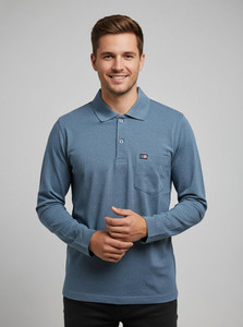 SAND PIPER Solid Men Polo Neck Blue