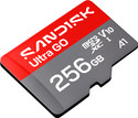 SanDisk SDSQUGN-256G-GN6MN SANDISK Ultra Go microSD 256 GB MicroSDXC Class 10 190 MB/s  Memory Card Compatible with Mobile, Computer, Tablet, Camera, Gaming Console