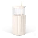 SANDJEST Glass Tumbler with Straw and Lid, Glass Water Bottle with Silicone Sleeve 20oz, Smoothie, Iced Coffee Cup, Gifts for Women Teen Girls Birthday Christmas (Cream)