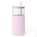 SANDJEST Glass Water Bottle with Silicone Sleeve 20oz, Glass Tumbler with Straw and Lid, Smoothie and Iced Coffee Cup, Gifts for Women Teen Girls Birthday Christmas (Lilac Dreamer)