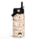 SANDJEST Kids Water Bottle Cat Water Bottles 12oz with Straw Insulated Stainless Steel Travel School Tumbler Double Wall Vacuum Cup for Girls Kid Boys