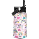 SANDJEST Kids Water Bottle Rainbow Water Bottles 12oz with Straw Insulated Stainless Steel Travel School Tumbler Double Wall Vacuum Cup for Girls Kid