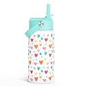 SANDJEST Kids Water Bottle with Straw Lid - Insulated 12 Oz Stainless Steel Water Bottles for Girls - Heart Water Bottle Travel Cup for School Sports